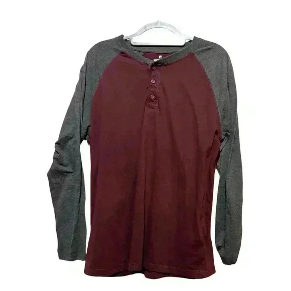 Woolrich Men's Long Sleeve Henley Shirt Colorblock Burgundy Gray Size L - Picture 3 of 9
